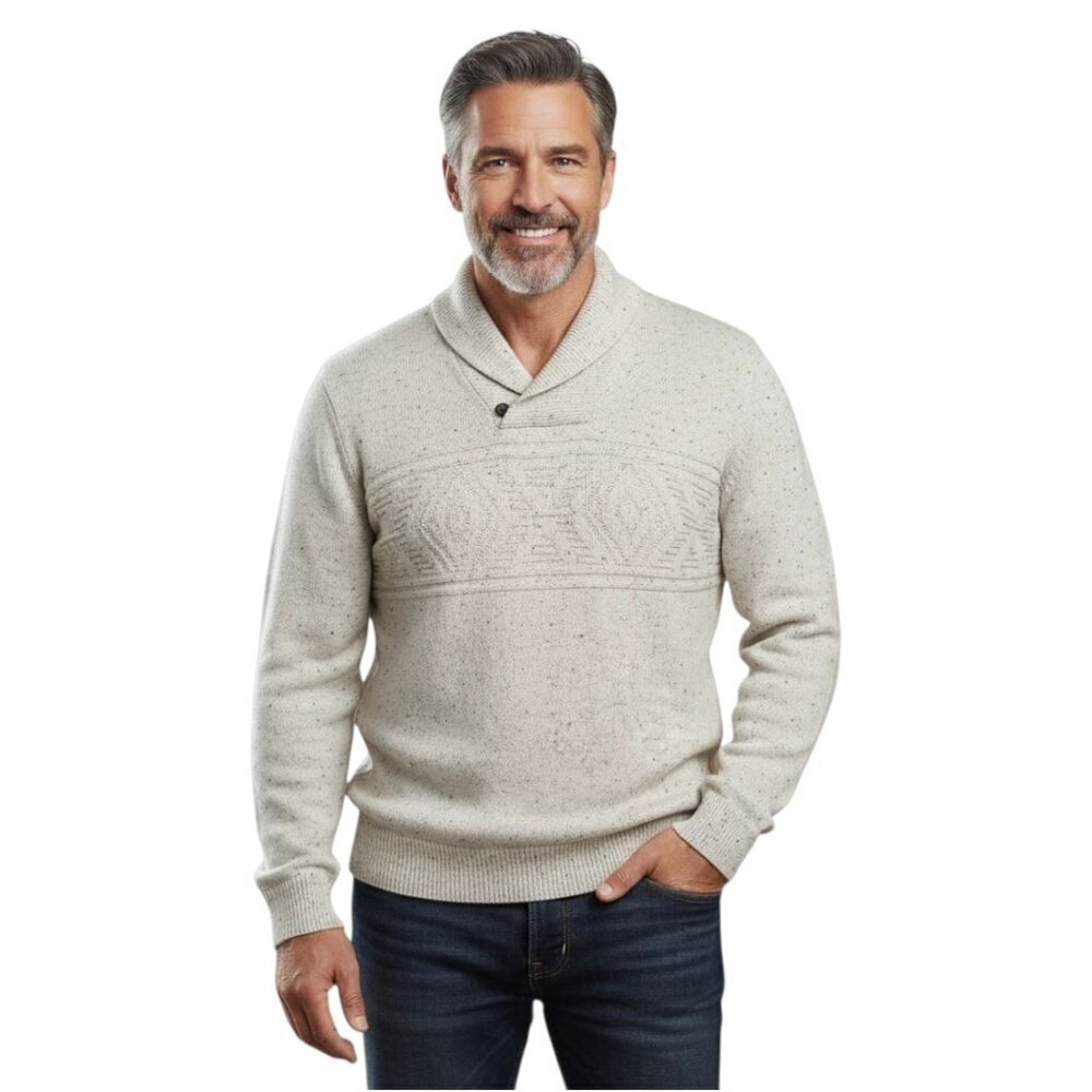Chaps Cream Speckled Heather Shawl Collar Pull Over Sweater Sz XXL